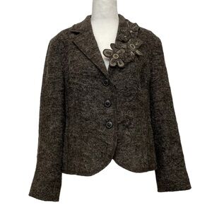 People Like Frank Gray Alpaca Mohair Floral Appliqué Blazer Jacket